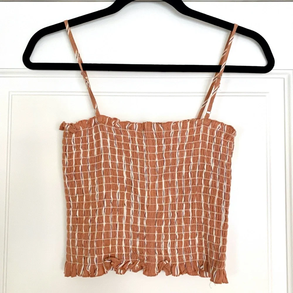 Forever 21 Burnt Orange Smocked Gingham Cropped Top-M - Picture 3 of 5